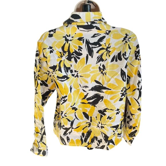 Womens Denim Floral Jacket Stretch Yellow Black Size 8 u - Picture 6 of 12